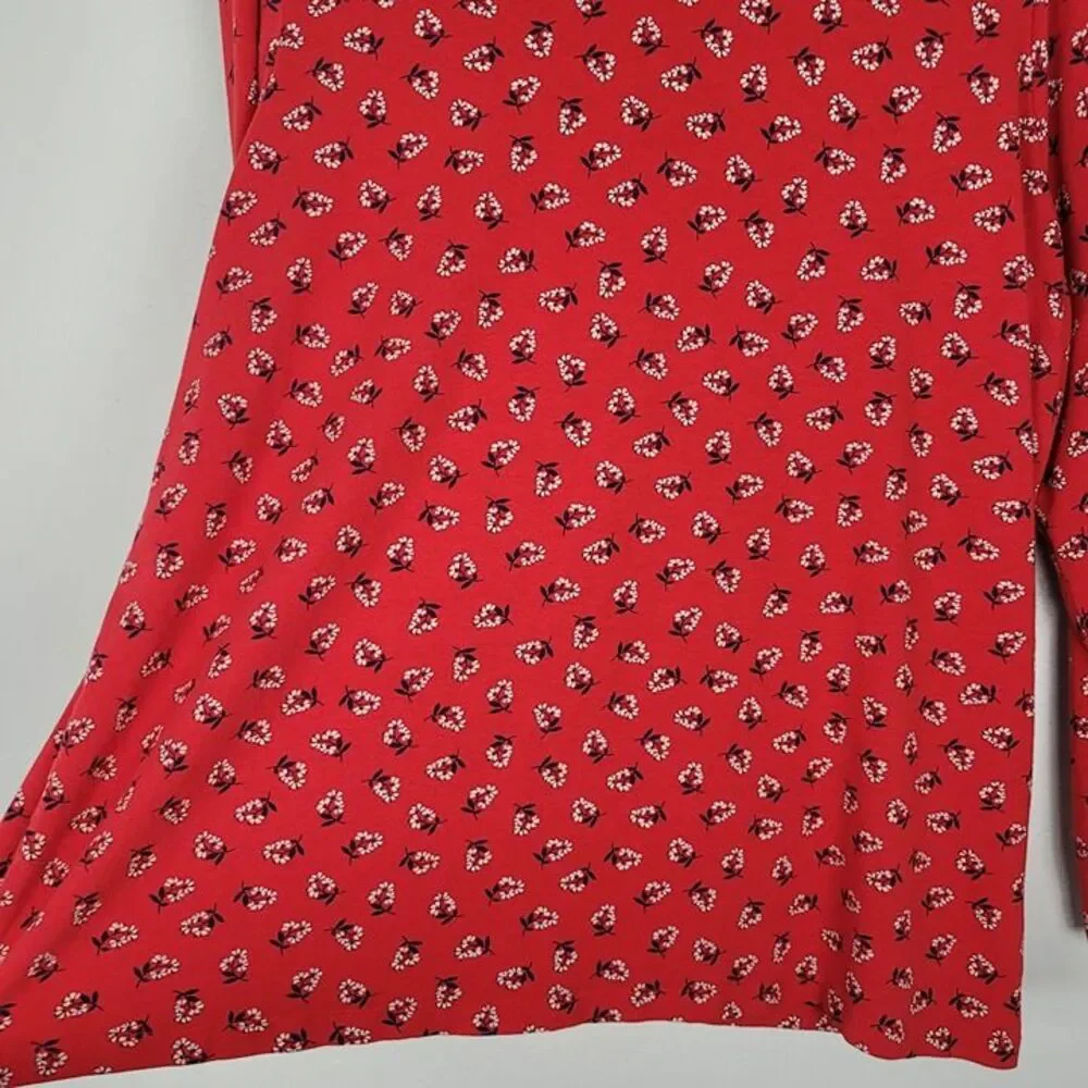 Draper James Size 1X Floral Long Sleeve Shirt Cotton Modal Stretch Red Navy - Picture 6 of 11